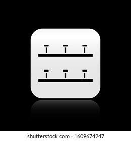 Black Automatic irrigation sprinklers icon isolated on black background. Watering equipment. Garden element. Spray gun icon. Silver square button. Vector Illustration