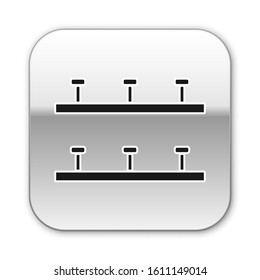 Black Automatic irrigation sprinklers icon isolated on white background. Watering equipment. Garden element. Spray gun icon. Silver square button. Vector Illustration
