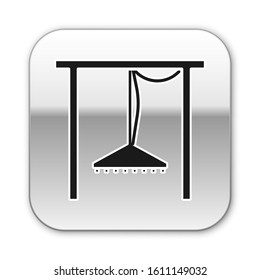 Black Automatic irrigation sprinklers icon isolated on white background. Watering equipment. Garden element. Spray gun icon. Silver square button. Vector Illustration