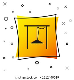 Black Automatic irrigation sprinklers icon isolated on white background. Watering equipment. Garden element. Spray gun icon. Yellow square button. Vector Illustration