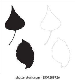 Black autumn leaves or leaves silhouettes on a white background. Set of vector fall tree leaf shapes with maple, poplar, birch and other northern leaves.