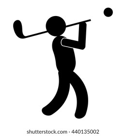 black avatar man and golf bats side view over isolated background,vector illustration