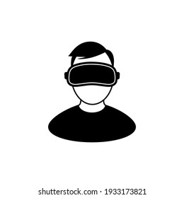 Black Avatar Man With Vr Glasses, Virtual Reality Headset Icon On White Background. Simple Flat Line Design. Vector Illustration.