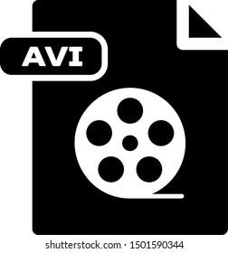 Black AVI file document. Download avi button icon isolated on white background. AVI file symbol.  Vector Illustration