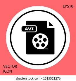 Black AVI file document. Download avi button icon isolated on red background. AVI file symbol. White circle button. Vector Illustration