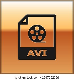 Black AVI file document icon. Download avi button icon isolated on gold background. AVI file symbol. Vector Illustration