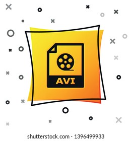 Black AVI file document icon. Download avi button icon isolated on white background. AVI file symbol. Yellow square button. Vector Illustration