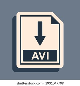 Icono de documento de archivo AVI negro. Descargar icono del botón AVI aislado en fondo gris. Estilo de sombra larga. Ilustración vectorial