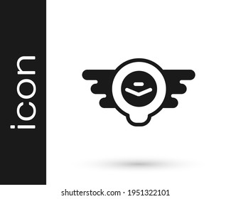Black Aviation emblem icon isolated on white background. Military and civil aviation icons. Flying emblem, eagle bird wing and winged frame.  Vector