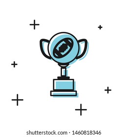 Black Award cup and American football ball icon isolated on white background. Winner trophy symbol. Championship or competition trophy.  Vector Illustration
