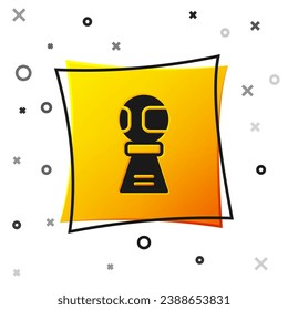 Black Award cup with baseball ball icon isolated on white background. Winner trophy symbol. Championship or competition trophy. Sports achievement. Yellow square button. Vector