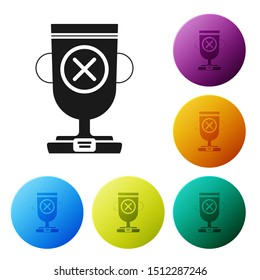 Black Award cup icon isolated on white background. Winner trophy symbol. Championship or competition trophy. Sports achievement sign. Set icons colorful circle buttons. Vector Illustration