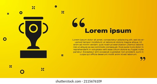 Black Award cup icon isolated on yellow background. Winner trophy symbol. Championship or competition trophy. Sports achievement sign.  Vector