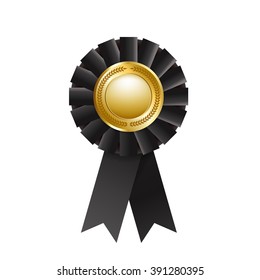 Black award rosette isolated on a white background. Award ribbon. Vector design element. EPS 10