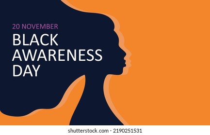 Black Awareness Day Card. Afro American Woman Silhouette As Symbol Hope And Support. Vector Illustration