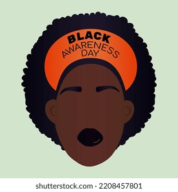 Black Awareness day icon. Black Consciousness Day celebration card. Head of dark skinned woman with text on her kerchief. Vector illustration in flat style