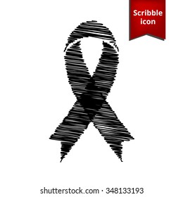 Black awareness ribbon with chalk effect. Scribble icon for you design. 