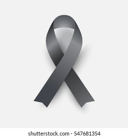 Black awareness ribbon - concept melanoma symbol. Mourning sign. Vector illustration 