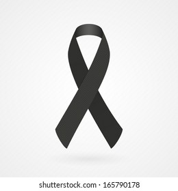 Black awareness ribbon. Fabric texture. Vector illustration, flat design