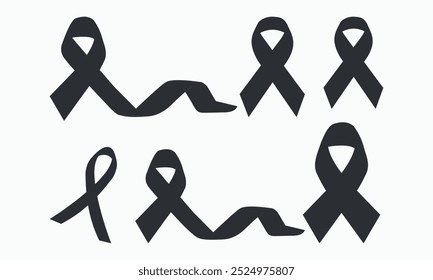 Black awareness ribbon icon set, Mourning and melanoma symbol. Black ribbon Vector illustration.
