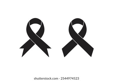 Black awareness ribbon icon set, Mourning and melanoma symbol