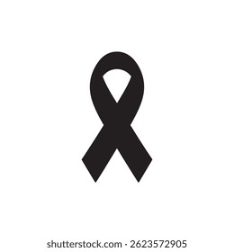 Black Awareness Ribbon Icon Vector Representing Mourning, Remembrance, and Advocacy for Digital Artwork Editable Illustration Isolated on a White Background