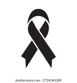 Schwarzes Bewusstseinsband Symbol, Vektorsymbol, das Trauer, Gedenken, Trauer, Krebsunterstützung, Erinnerung, Solidarität und soziales Bewusstsein repräsentiert. Geeignet für medizinische Kampagnen, Wohltätigkeitsprojekte, Gesundheitsbewusstseinsdesigns, Web-, App- und Druckanwendungen.
