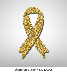 Black awareness ribbon  illustration. Golden icon
