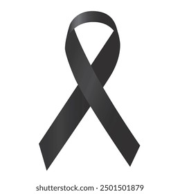 Black Awareness Ribbon. Isolated Vector. Realistic. Grief. Mourning Symbol. Terrorism. Death.