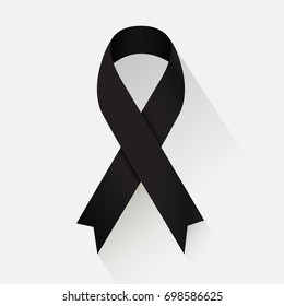 Black Awareness Ribbon long shadow vector icon on Gray Background