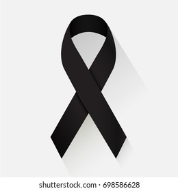 Black Awareness Ribbon Long Shadow Vector Icon On Gray Background