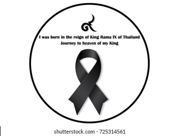 Black awareness ribbon. Mourning and Journey to heaven of my King Thailand.