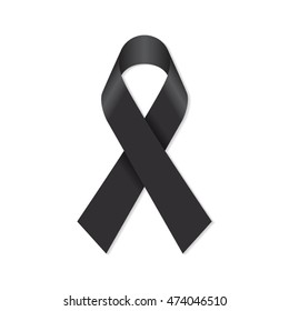 Black Awareness Ribbon For Mourning And Melanoma Support Symbol.