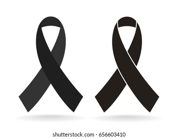 Black awareness ribbon. Mourning and melanoma icon