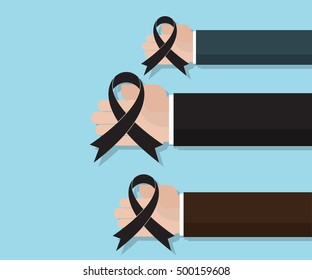 black awareness ribbon on hand flat design vector illustration