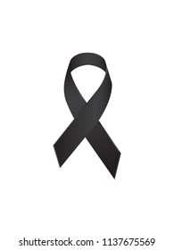 Black awareness ribbon on white background. 