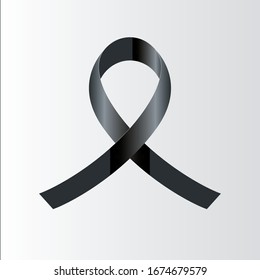 Black awareness ribbon on white background. Mourning and melanoma symbol.