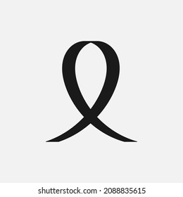 Black awareness ribbon on white background. Disease symbol.