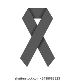 Black awareness ribbon on white background. Mourning symbol. Vector illustration