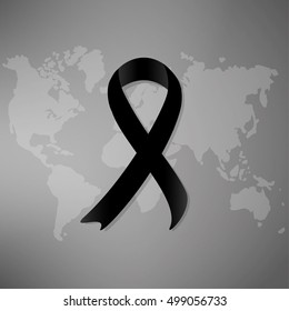 Black awareness ribbon on white background. Mourning and melanoma symbol
