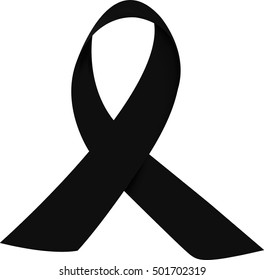 Black awareness ribbon on white background. Mourning symbol, 