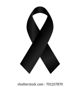 Black Awareness Ribbon On White Background. Concept  Mourning And Melanoma Symbol, Pray Symbol .  Pray For Covid 19 , Pray For ITALY , Prayer For America