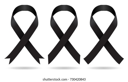Black awareness ribbon set, Black ribbon vector, mourning and melanoma sign symbol.