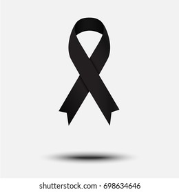 Black Awareness Ribbon With shadow on Gray Background