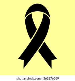 Black awareness ribbon sign. Flat style icon vector illustration.