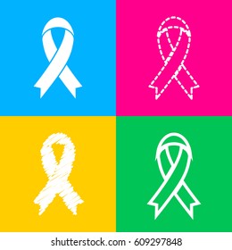 Black awareness ribbon sign. Four styles of icon on four color squares.