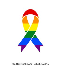 Black awareness ribbon sign. Rainbow gay LGBT rights colored Icon at white Background. Illustration.