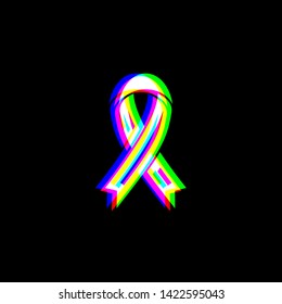 Black awareness ribbon sign. Red, green and blue unfocused contour icon at black background. Illustration.