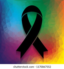 Black awareness ribbon sign. Vector. Flat style black icon on white.