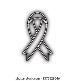 Black awareness ribbon sign. Vector. Double contour black icon with soft shadow at white background. Isolated.